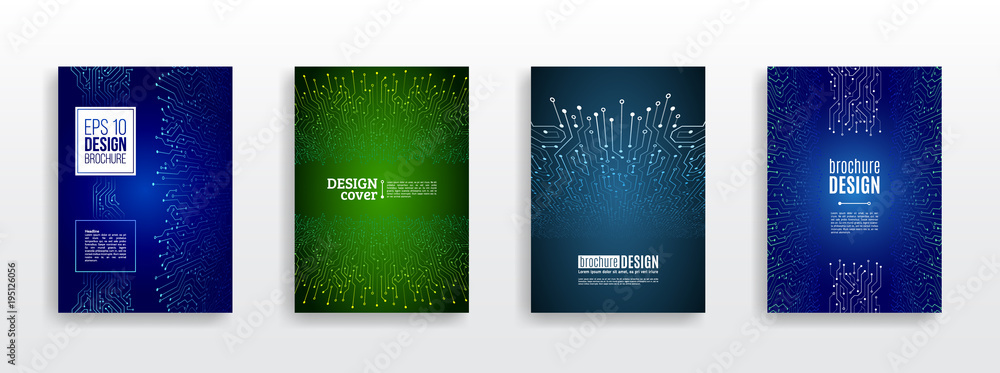 Poster technology communication element for brochure. circuit board background for magazine cover. futurist