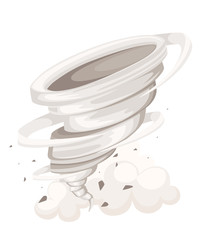 Tornado swirl. Wind ripping through the area. Tornado in cartoon style. Cataclysm color icon. Vector illustration isolated on white background. Web site page and mobile app design