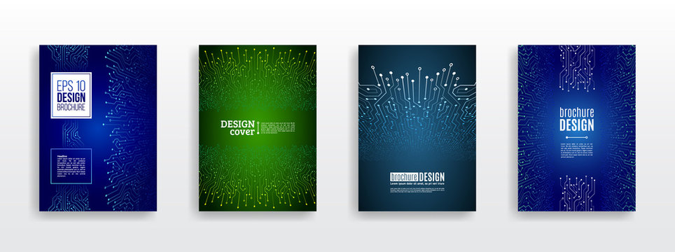 Technology communication element for brochure. Circuit board background for magazine cover. Futuristic hi-tech flyer template. Abstract digital concept booklet. Computer technology illustration. - Powered by Adobe