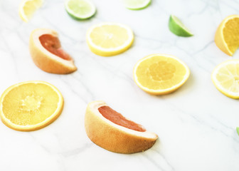 Collection of citrus fruits on a marble table