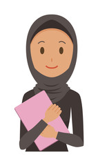 An arab woman wearing ethnic costumes has a file