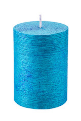 Blue candle with spangles isolated over white