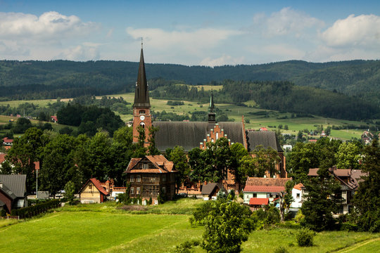 Fototapeta View to the church in small Polish town  Rabka-Zdroj