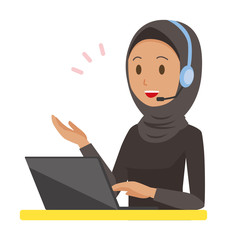 An arab woman wearing ethnic costumes is talking on income