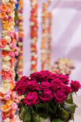 Decorations and bouquet of beautiful roses.