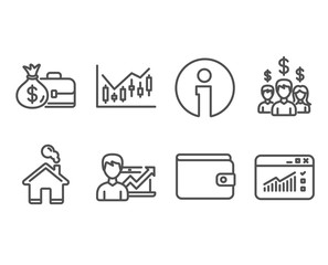 Set of Salary employees, Money wallet and Salary icons. Success business, Financial diagram and Web traffic signs. People earnings, Payment method, Diplomat with money bag. Vector