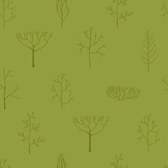 Seamless pattern with trees, hand drawn illustration