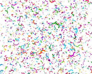 Carnaval or Festival Confetti. Colorful confetti pieces. Celebration party or Holiday background. Flying colorful glitter particles. Decoration pattern. Vector