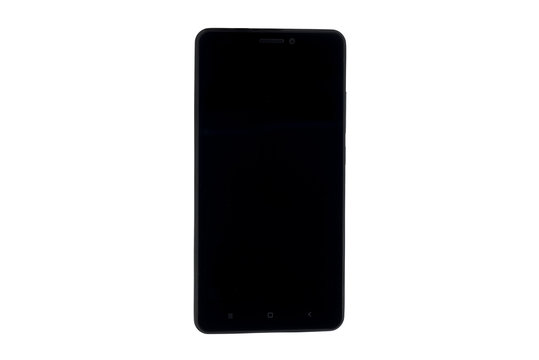Black screen of smartphone isolated on white background