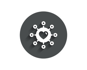 Love dating simple icon. Relationships network sign. Valentines day or Heart symbol. Circle flat button with shadow. Vector