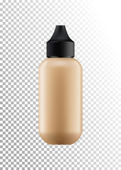 Vector realistic bottle for cosmetic products,cream, foundation.Transparent plastic bottle with a black lid.Isolated object on a transparent background.