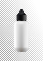 Vector realistic bottle for cosmetic products,cream, foundation.White plastic bottle with a black lid.Isolated object on a transparent background.