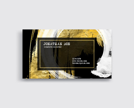 Black, White And Gold Business Card Template.