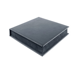 black leather box on white background