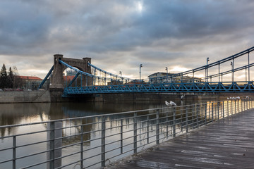 Fototapeta premium Grunwaldzki bridge over the Odra river in Wroclaw, Silesia, Poland