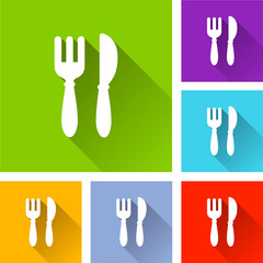 restaurant icons with long shadow