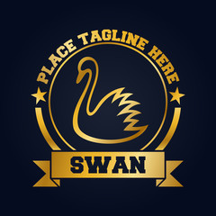 Swan icon design template. Golden swan and ribbon in round frame