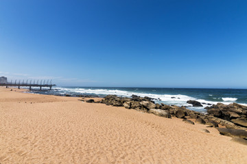 Beach Pier Sea against Blue Sky Coastal Landscape