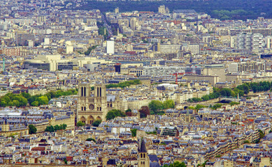 Paris city, view of Notre Dame Cathedral from Eiffel Tower