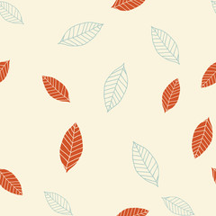 Fototapeta na wymiar Seamless pattern with blue and red leaves on beige background, vector