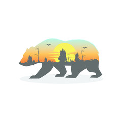 bear illustration sunset logo vector download