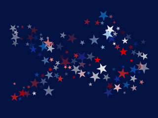 American Patriotic Deign, Vector Blue, Red, White Stars Confetti. Labor, Independence, Memorial Day, 4th of July Election Frame. American Patriotic Design, UK, Australia Freedom Falling Stars Texture.