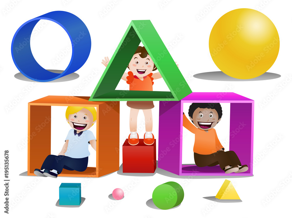 Wall mural childrens playing shape boxes on isolated