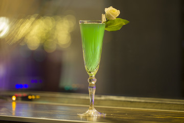 Green alcohol cocktail, close up