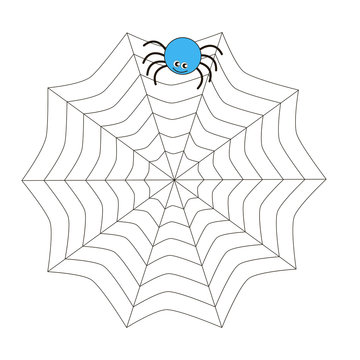 Cartoon spider sits on the web.
