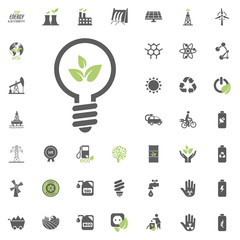 Eco energy bulb icon. Eco and Alternative Energy vector icon set. Energy source electricity power resource set vector.