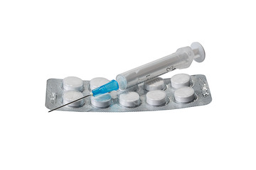 Medical syringe and packing of tablets