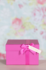 Close up of a pink present for mother