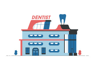 Dentist building. Flat vector illustration. Outdoor facade