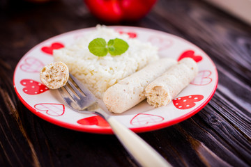 homemade sausages with rice