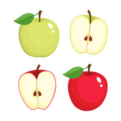 Bright vector set of colorful juicy apple.