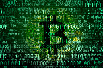 Sign of bitcoin, worldwide crypto currency, on a digital background