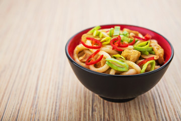 Udon noodles with red chilli pepper
