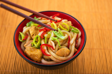 Udon noodles with red chilli pepper