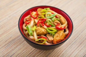 Udon noodles with red chilli pepper