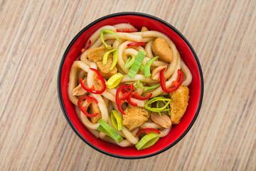 Udon noodles with red chilli pepper