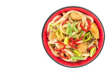 Udon japanese noodles with red chilli
