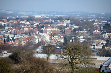 Danish province town seen a little from above in winter.