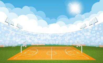 Basketball arena field with day design. Vector illumination