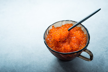 Red caviar in a bowl