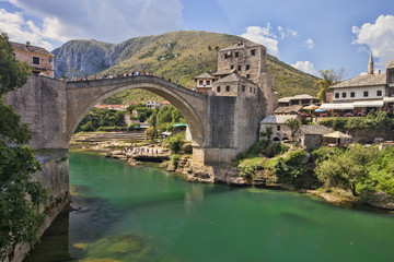 reconstructed Old Bridge of Mostar in Bosnia Herzegovina
