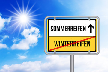 Von Winterreifen auf Sommerreifen wechseln Schild - Auto Reifen wechseln