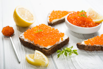 sandwiches with red caviar