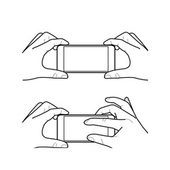 Hands collection, Vector illustration, Hand holding smartphone, Isolated, Outline, Doodle