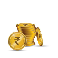 Rupee Gold coin Stack. Financial growth concept with golden coin Rupee.