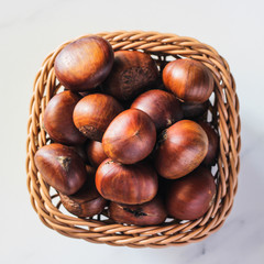 Fresh chestnuts viewed from above